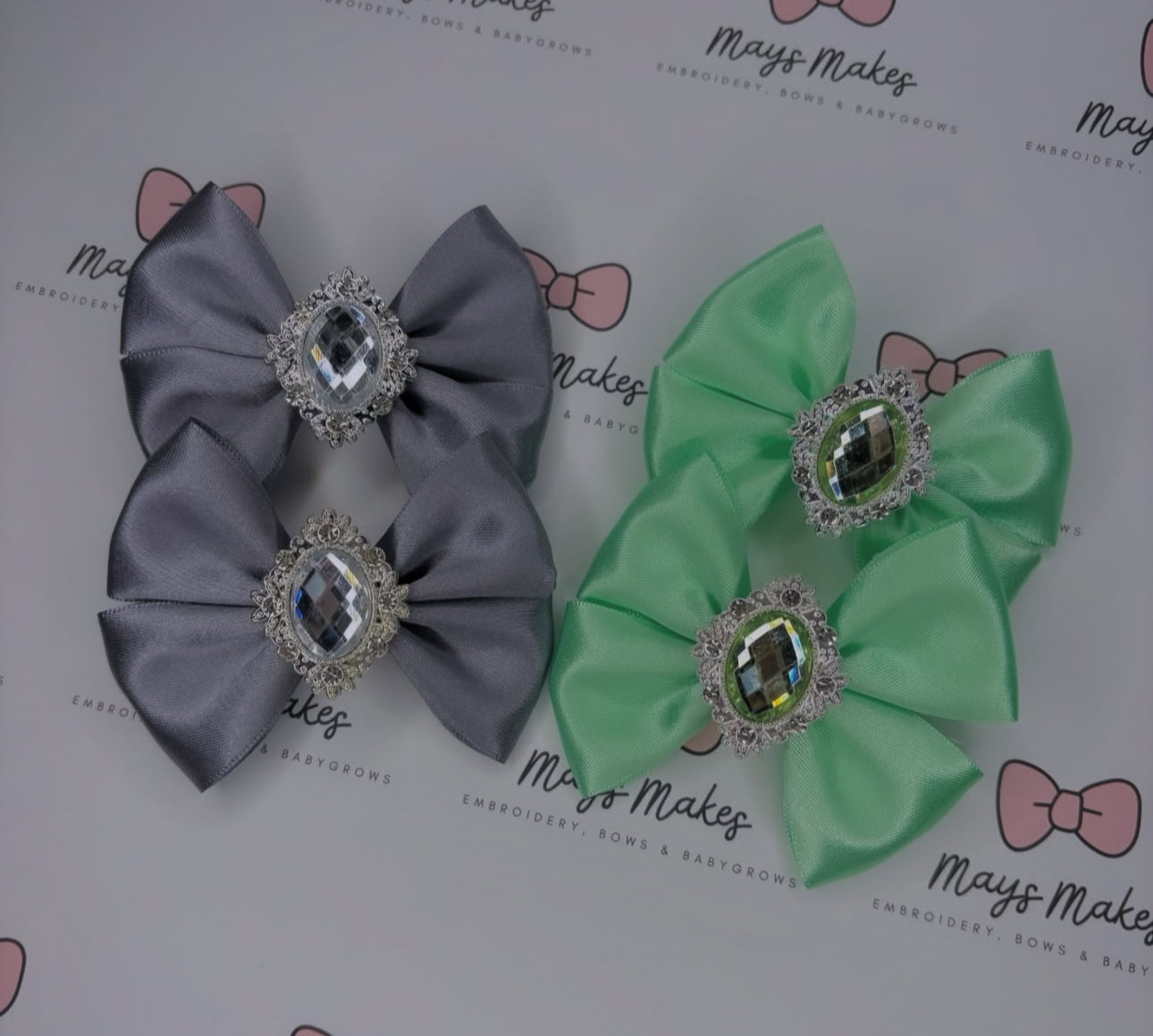 1 Pair Gem Pigtail Clips 3” Wide