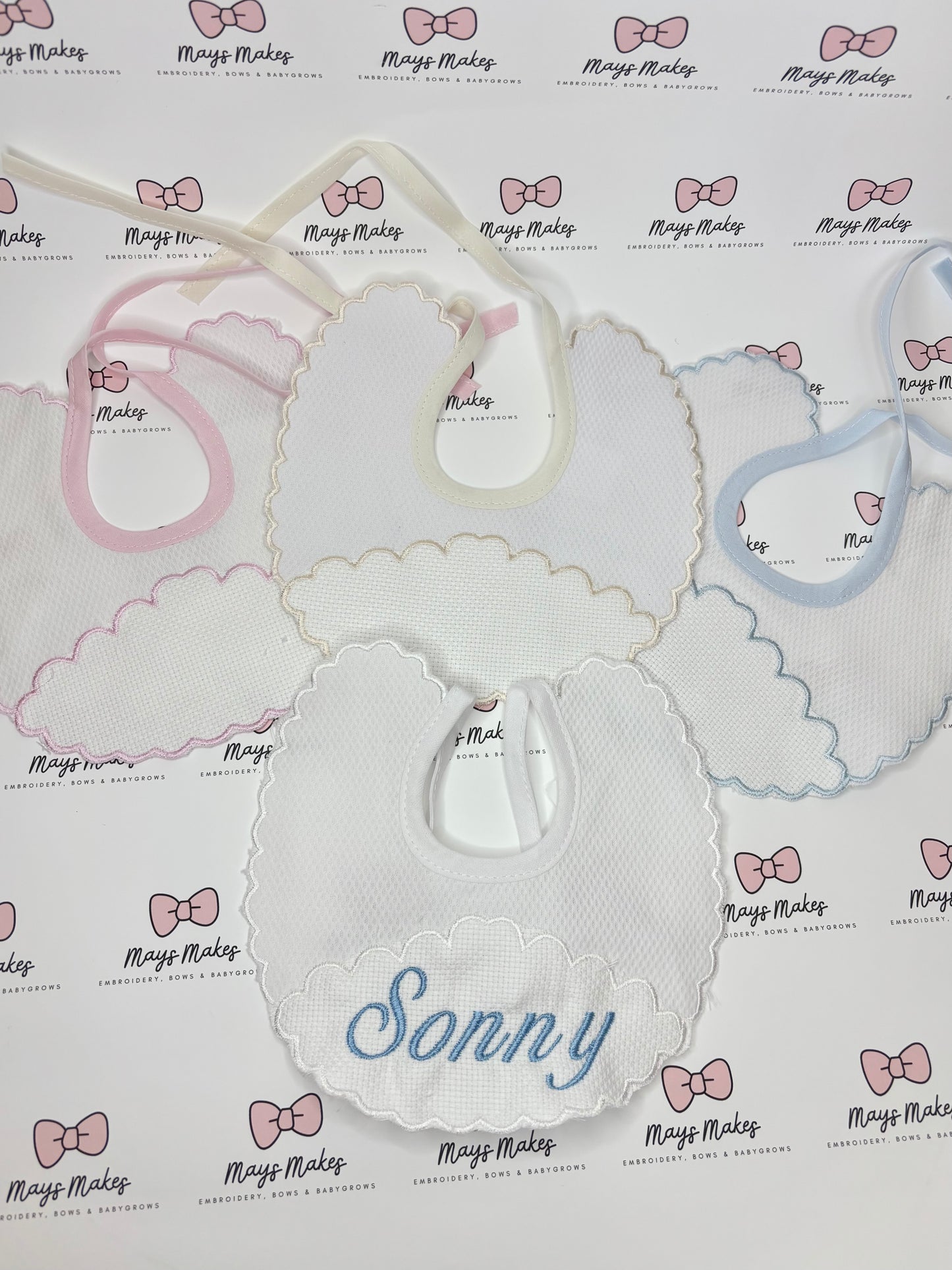 Embroidered Name Scalloped Bib