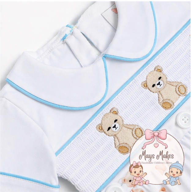 Boys Teddy Bear Smocked Romper