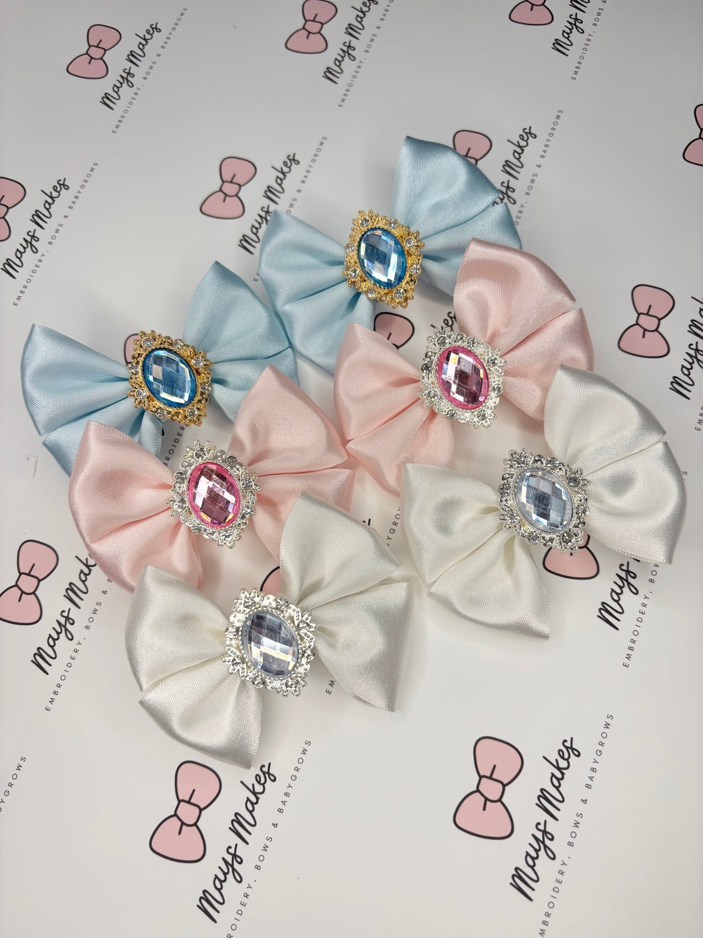 1 Pair Gem Pigtail Clips 3” Wide
