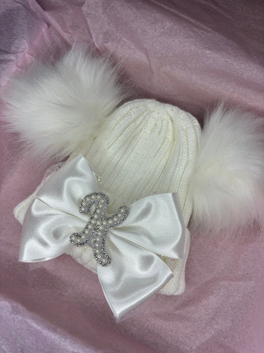 White Pom Pom Hat 0-12m ~ choose design