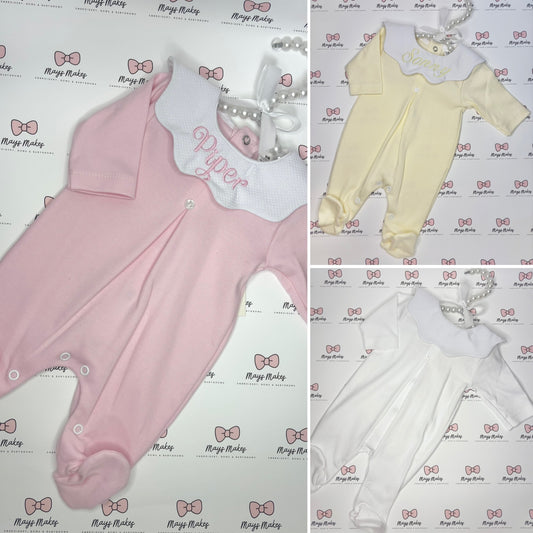 Embroidered Scalloped Babygrow
