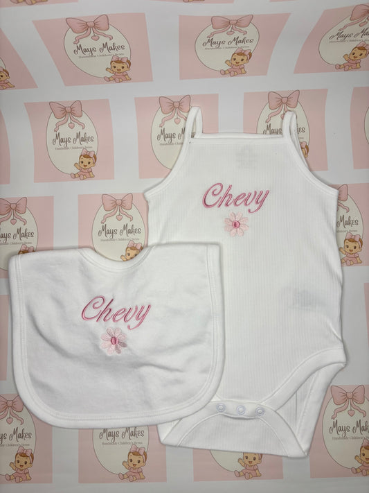 Embroidered Flower Vest & Bib Set