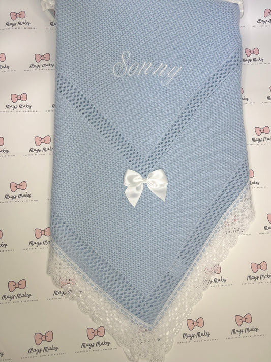 Embroidered Luxury Blanket ~ Blue