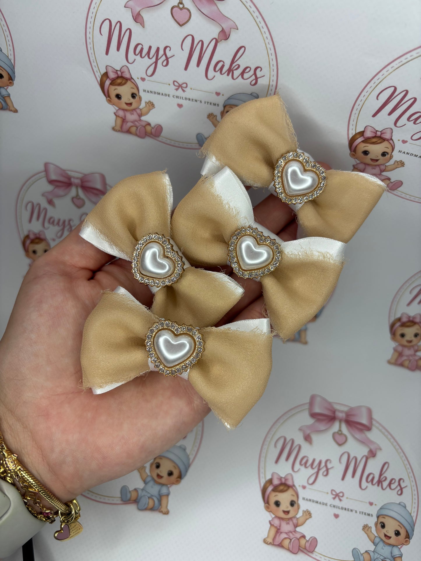 Beige Heart Pigtail Clips