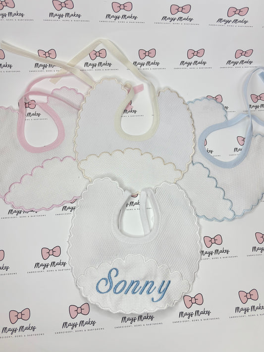 Embroidered Name Scalloped Bib