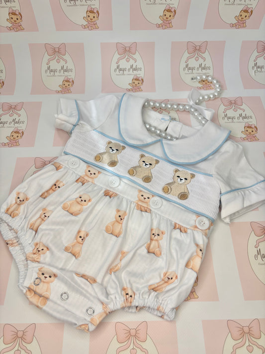 Boys Teddy Bear Smocked Romper