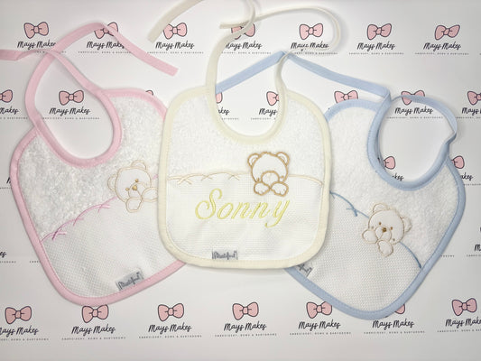 Embroidered Name Teddy Bib