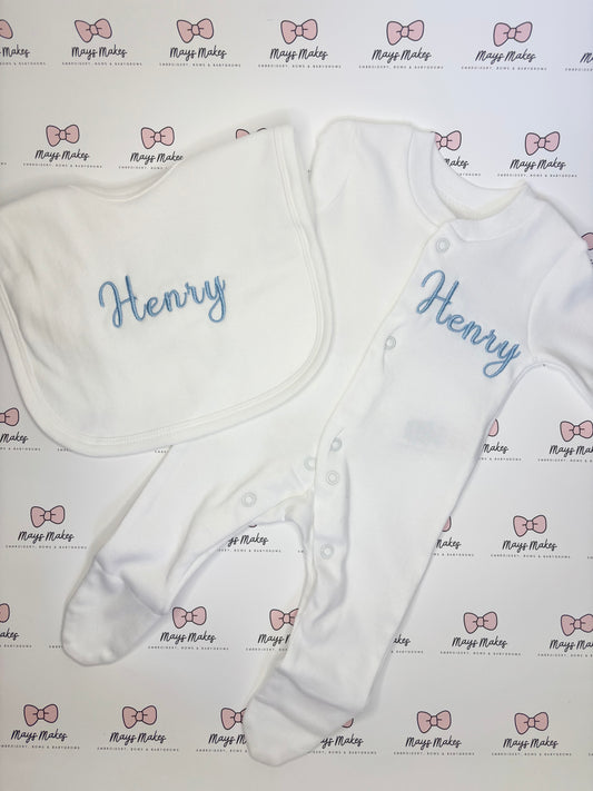 Embroidered Name Sleepsuit & Bib