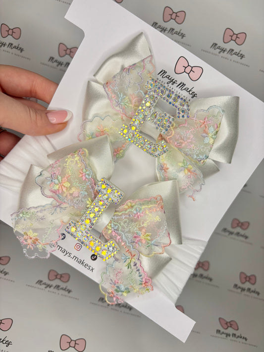 Pastel Lace Initial Bow