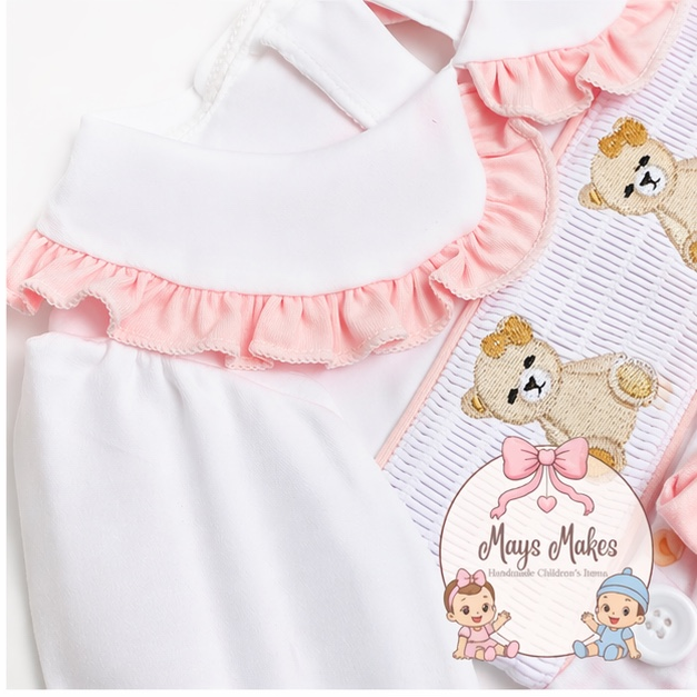 Girls Teddy Bear Smocked Romper & Socks