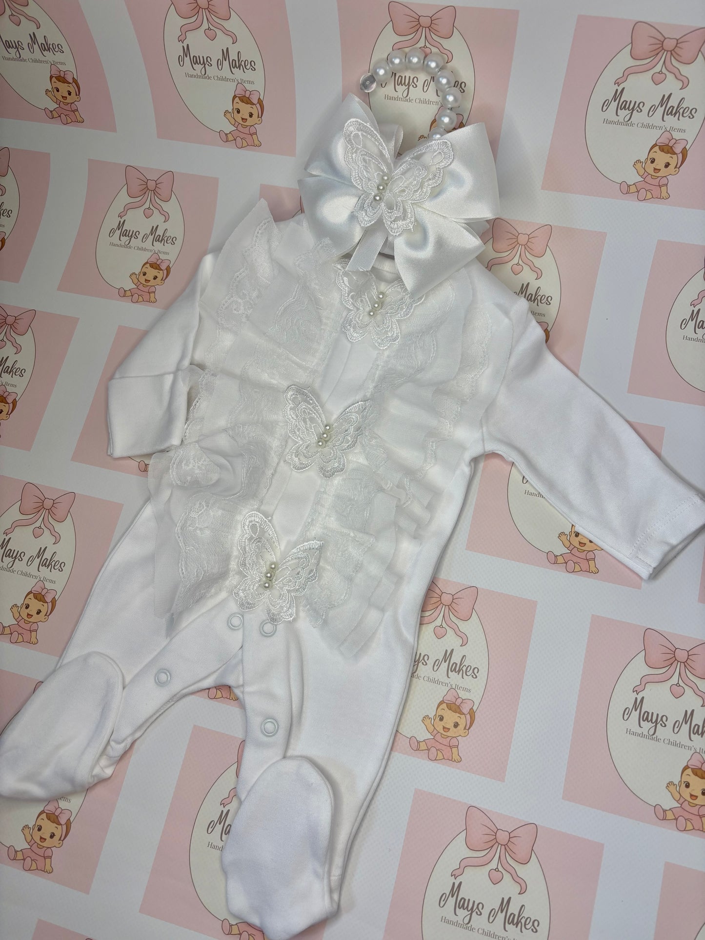White Butterfly Lace Sleepsuit