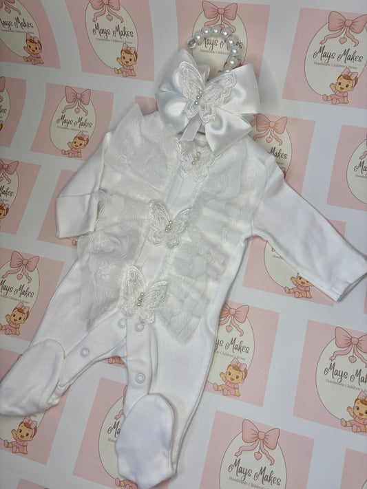 White Butterfly Lace Sleepsuit