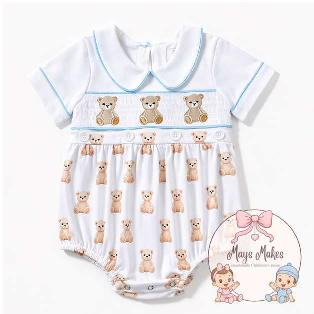 Boys Teddy Bear Smocked Romper
