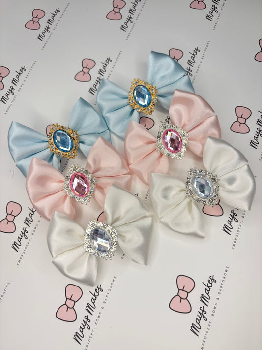 1 Pair Gem Pigtail Clips 3” Wide