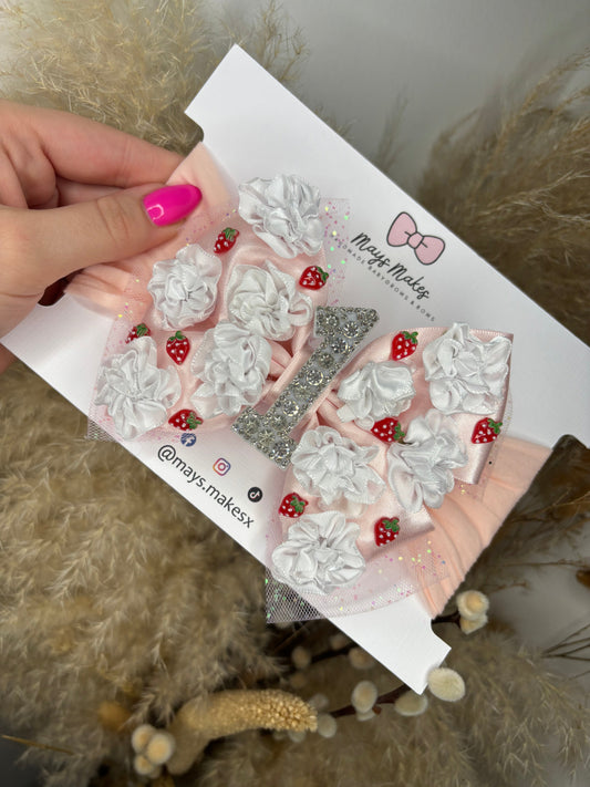 Strawberry Birthday Bow - 5” Clip